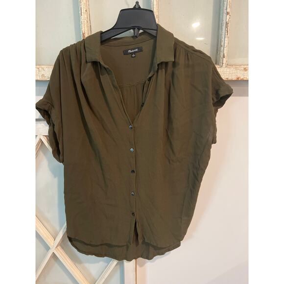 Madewell size large olive green button down blouse top shirt viscose - Picture 1 of 3